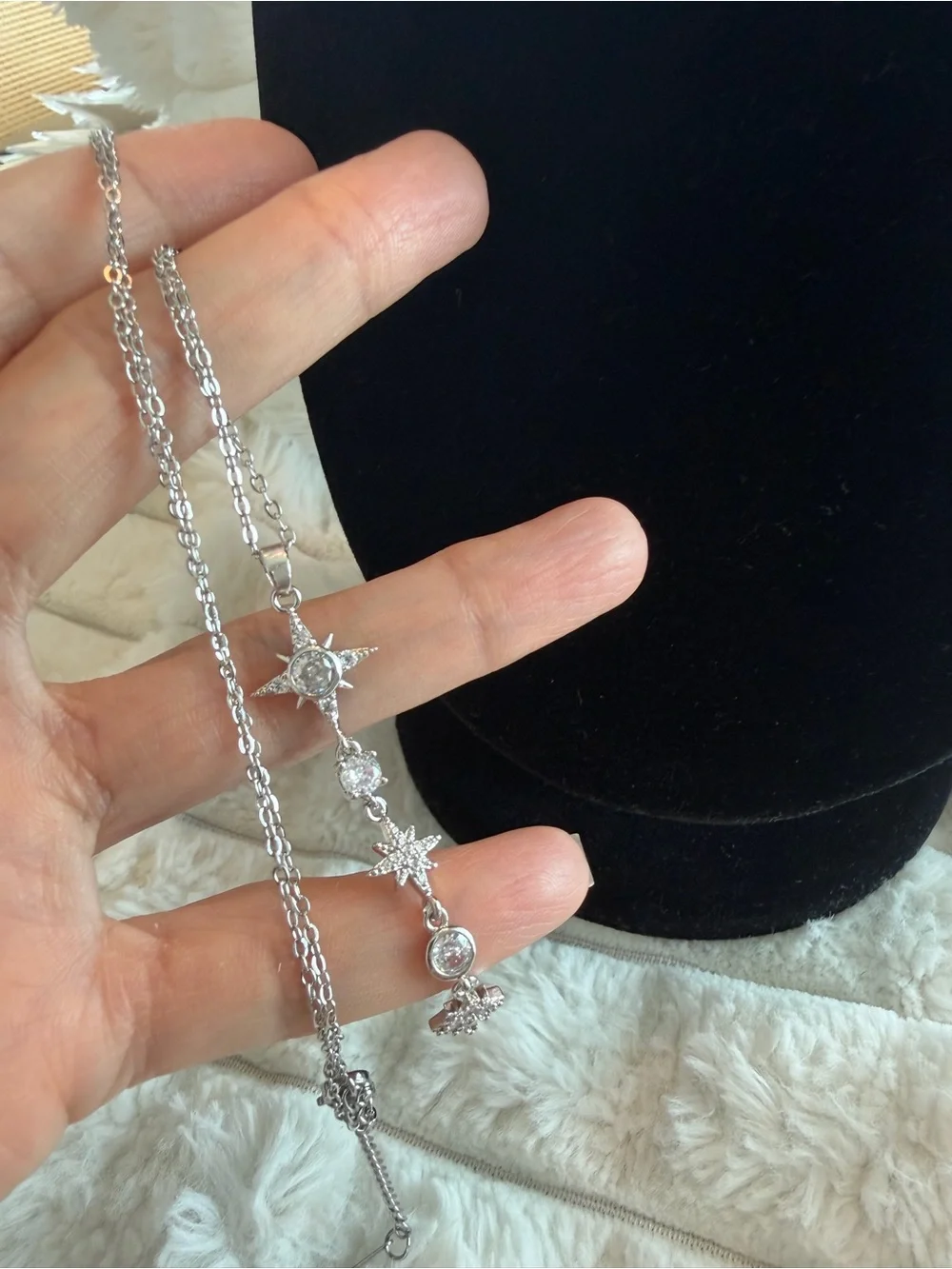 Stainless steel silver finish drop necklace